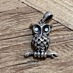 Super Cute Sterling Silver opal Moonstone Owl branch Pendant